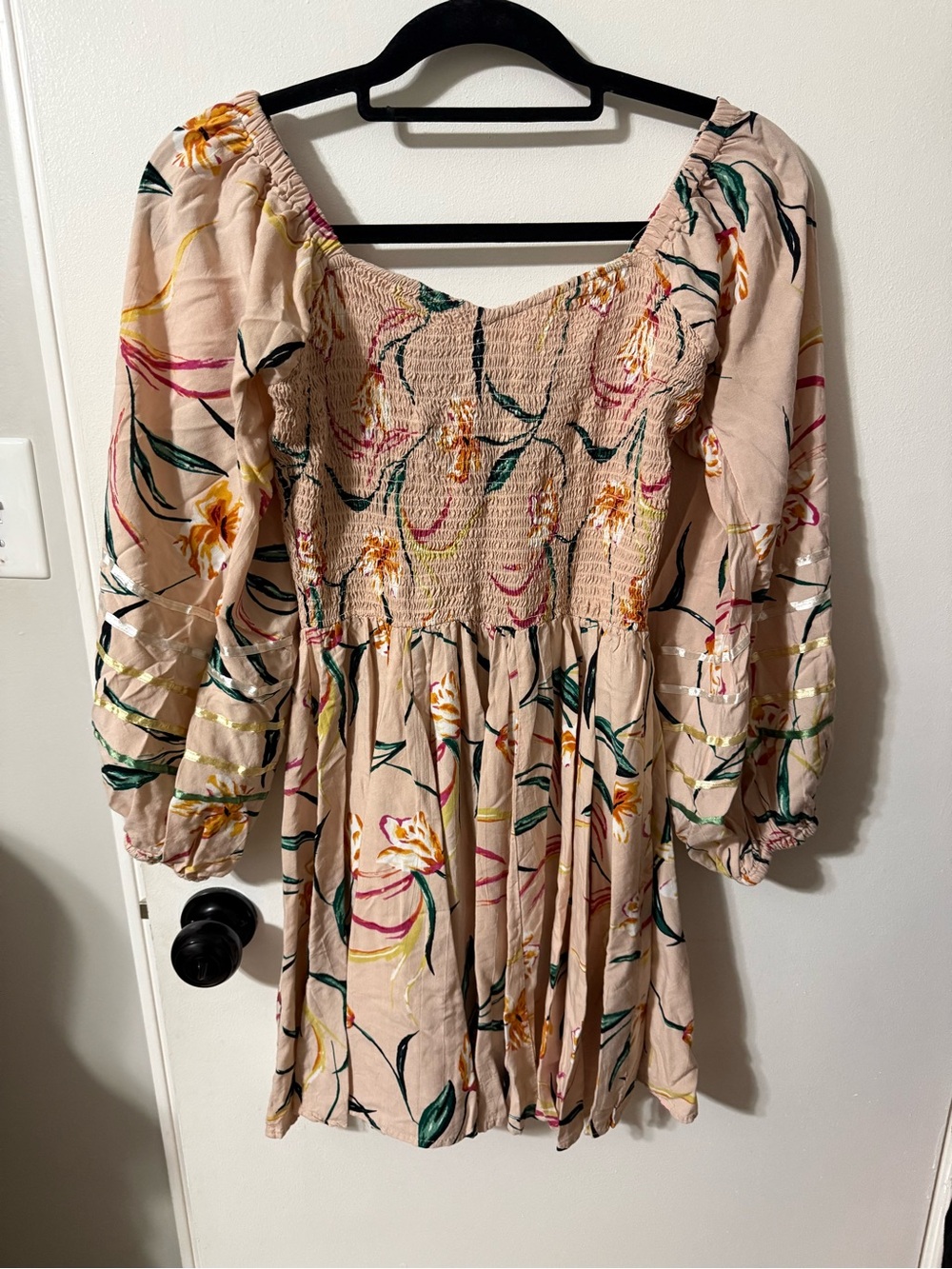 Angie Blush Floral Smocked Mini Dress